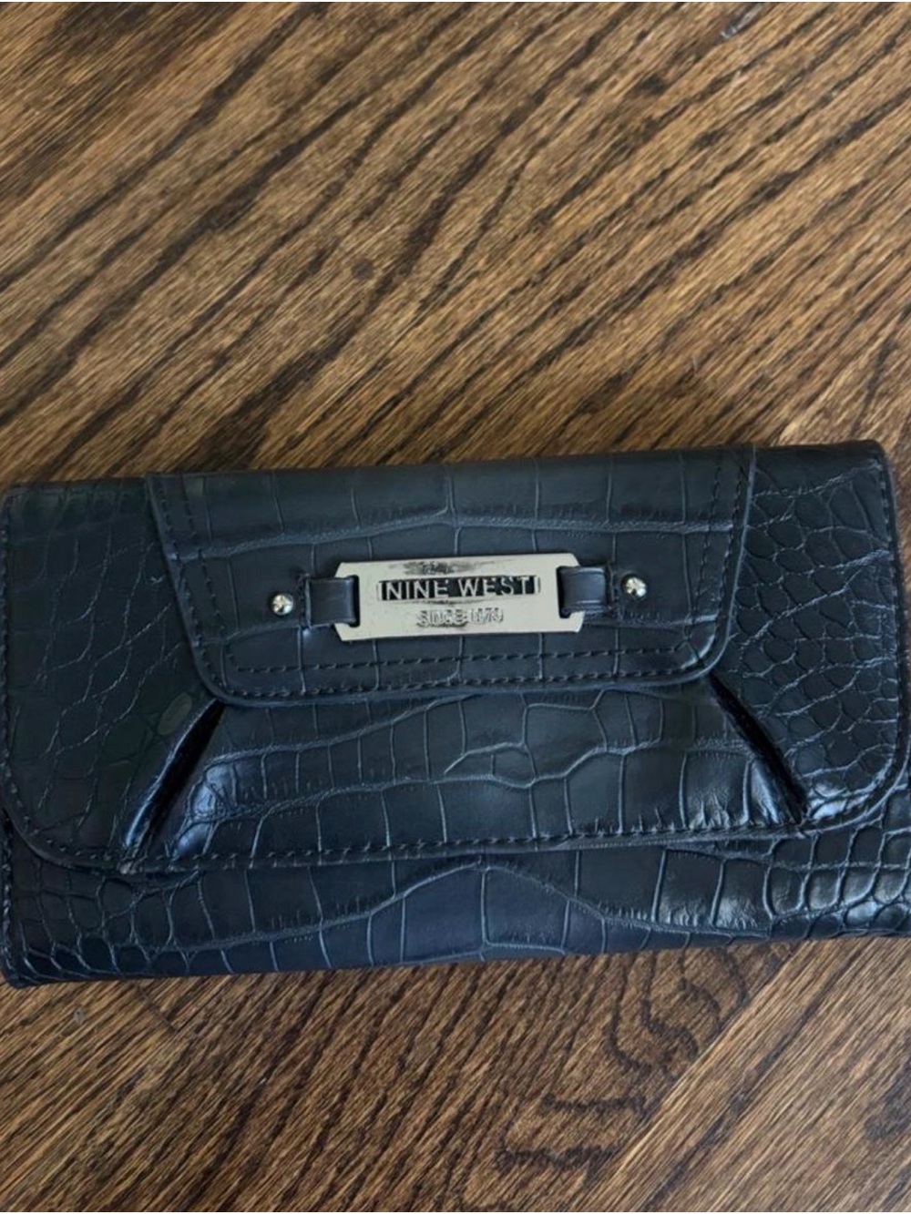Nine West Dark Grey Croc-Embossed Clutch Wallet